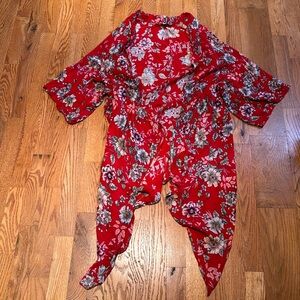 Patrons of Peace 100% rayon red floral kimono cardigan size M